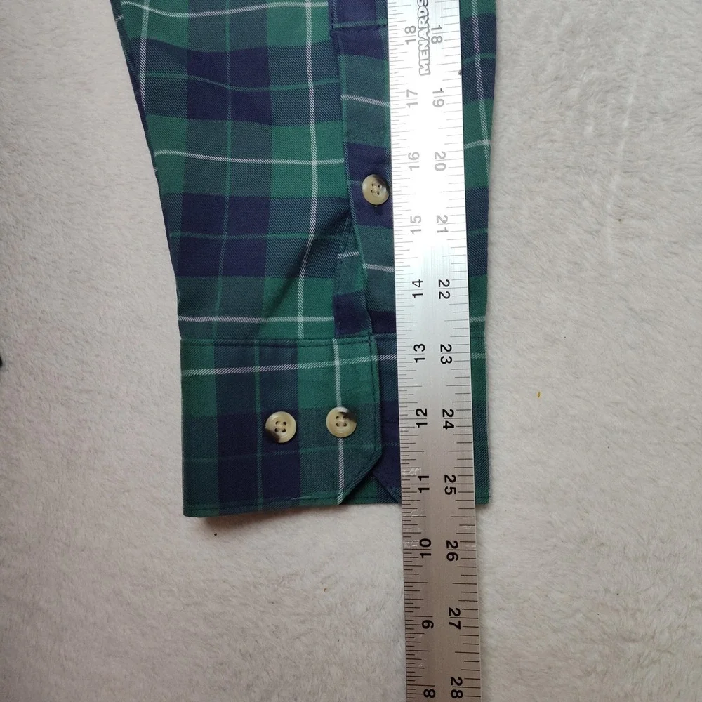 Mizzen+Main‎ Shirt Mens Large Green Plaid Button-Up Flannel Slim Trim Fit USA